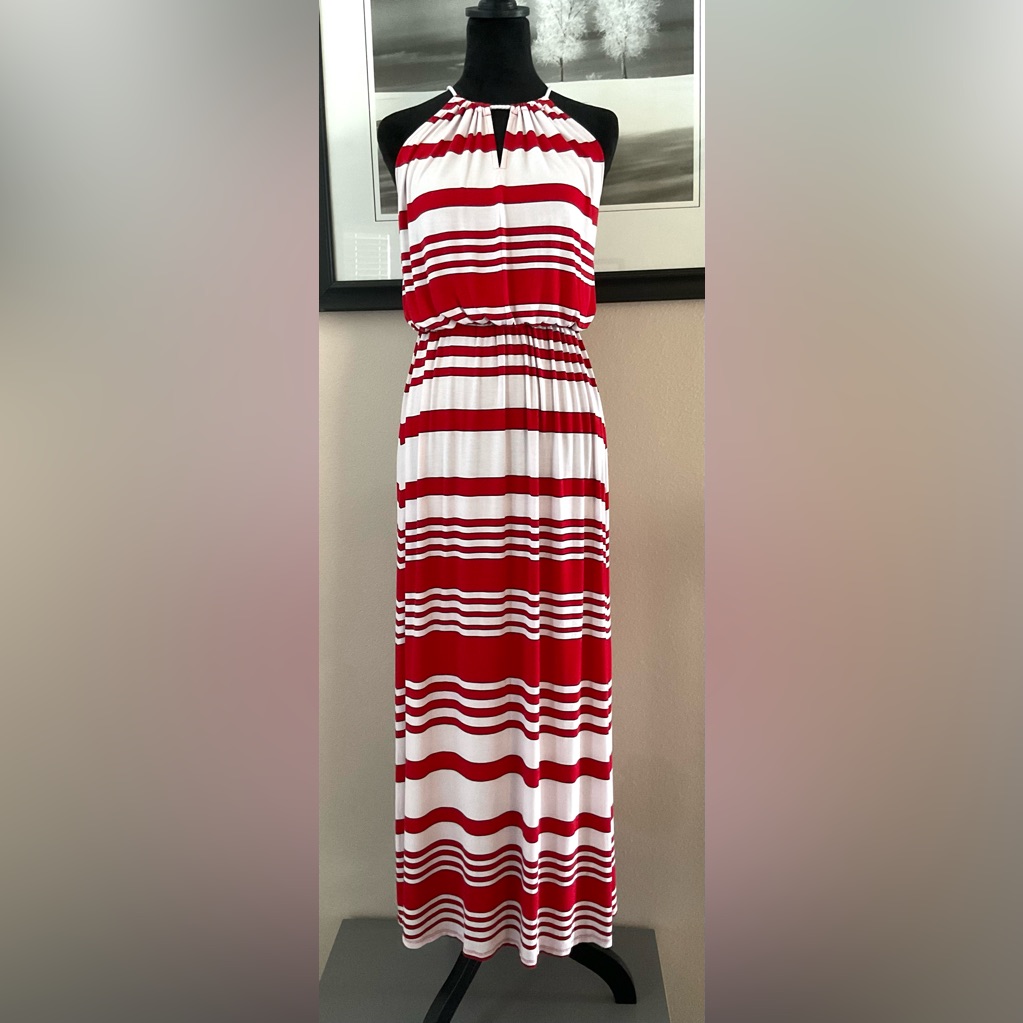 Milly Red & White Rope Halter Maxi Dress (Size Xs)